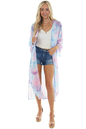 Sky Blue Tie Dye Open Front Chiffon Kimono