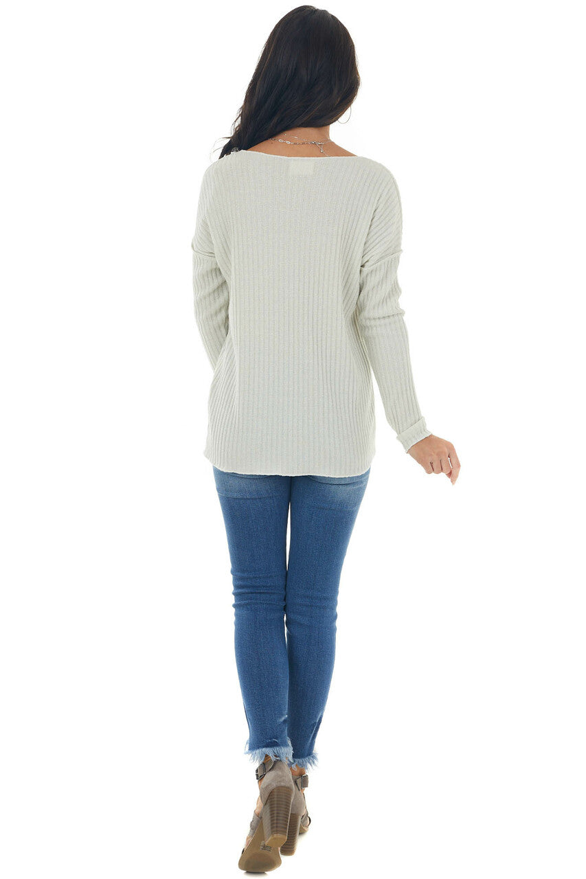 Ivory Metallic Thread Exposed Seam Knit Top