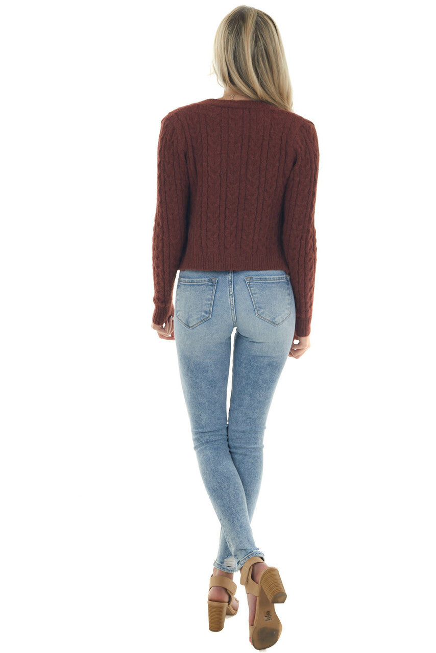 Sangria Button Up Fuzzy Cable Knit Cardigan
