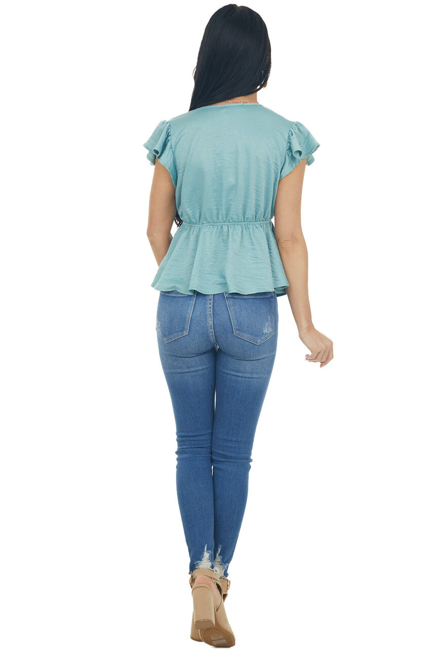 Juniper V Neck Short Flutter Sleeve Blouse