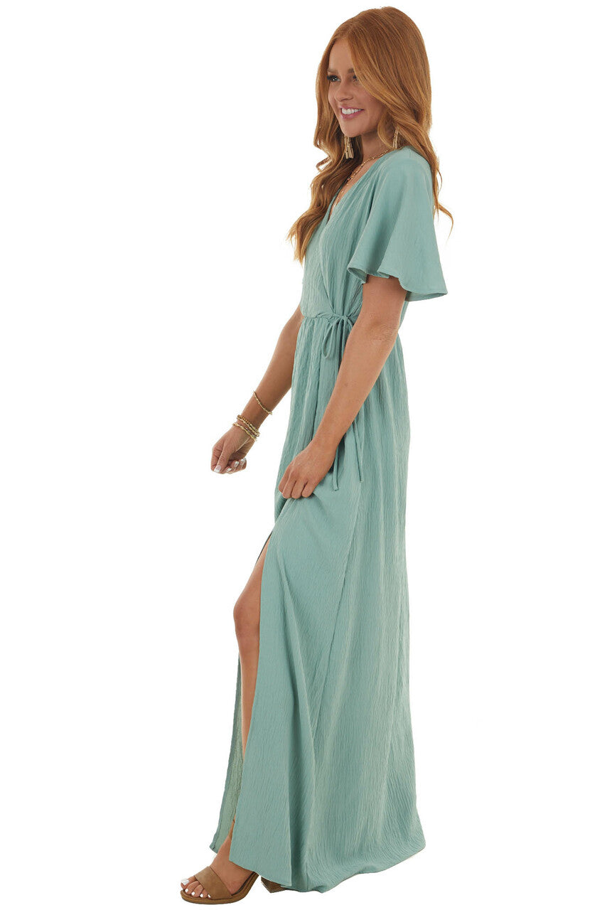 Light Juniper Surplice Maxi Dress with Slit
