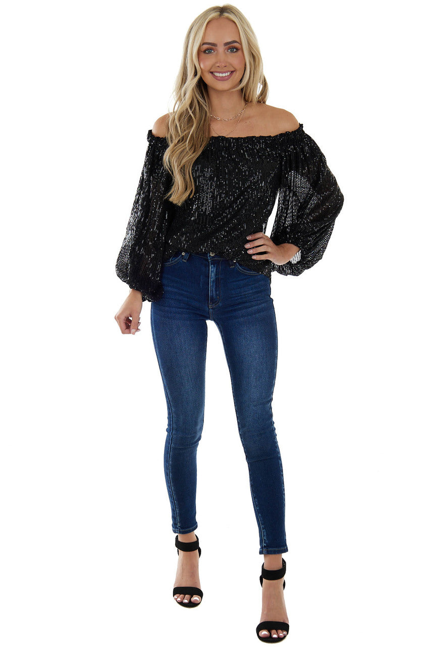 Black Sequined Off the Shoulder Blouse 