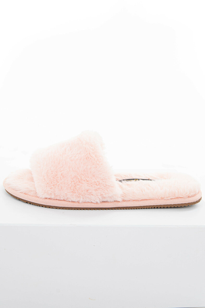 Blush Fuzzy Faux Fur Slipper with Foam Sole