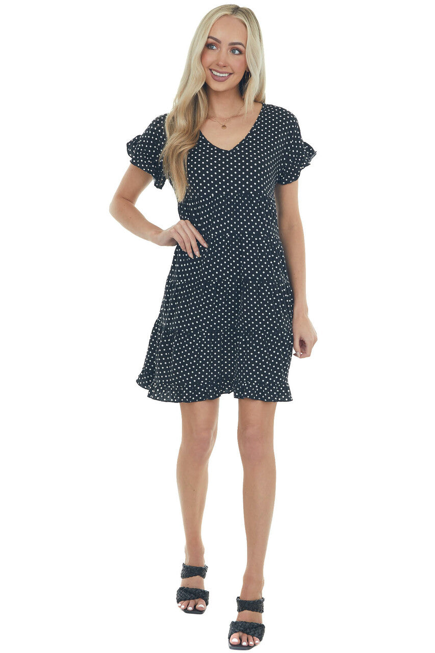 Black and Off White Polka Dot Tiered Dress