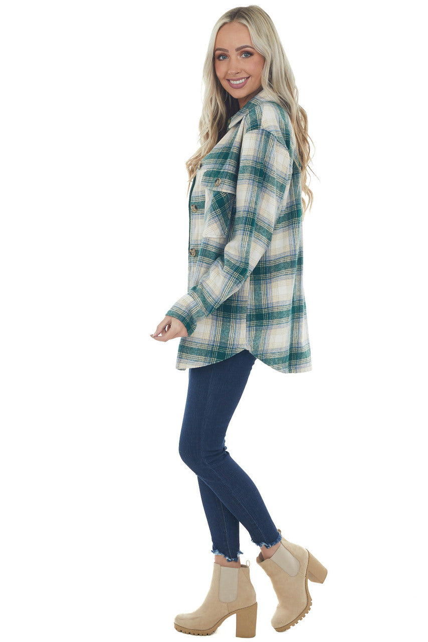 Forest and Cornflower Plaid Shirt Jacket