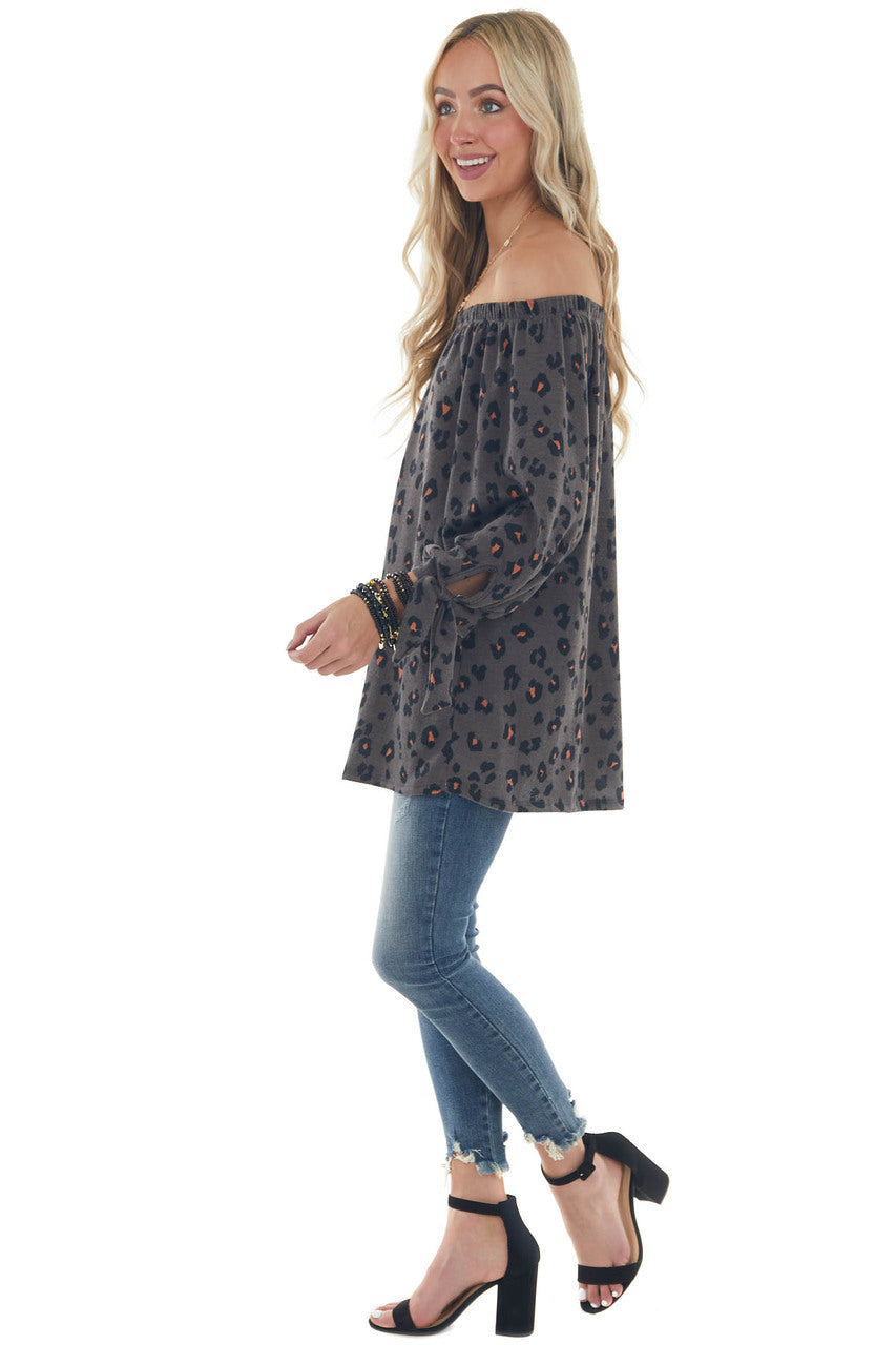 Ash Leopard Print Off Shoulder Top with Ties