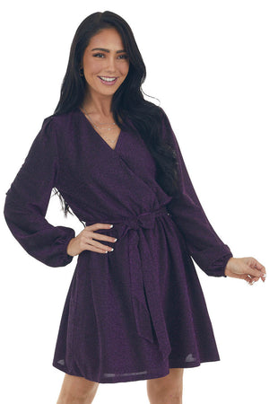 Indigo Metallic Threaded Surplice Knit Dress