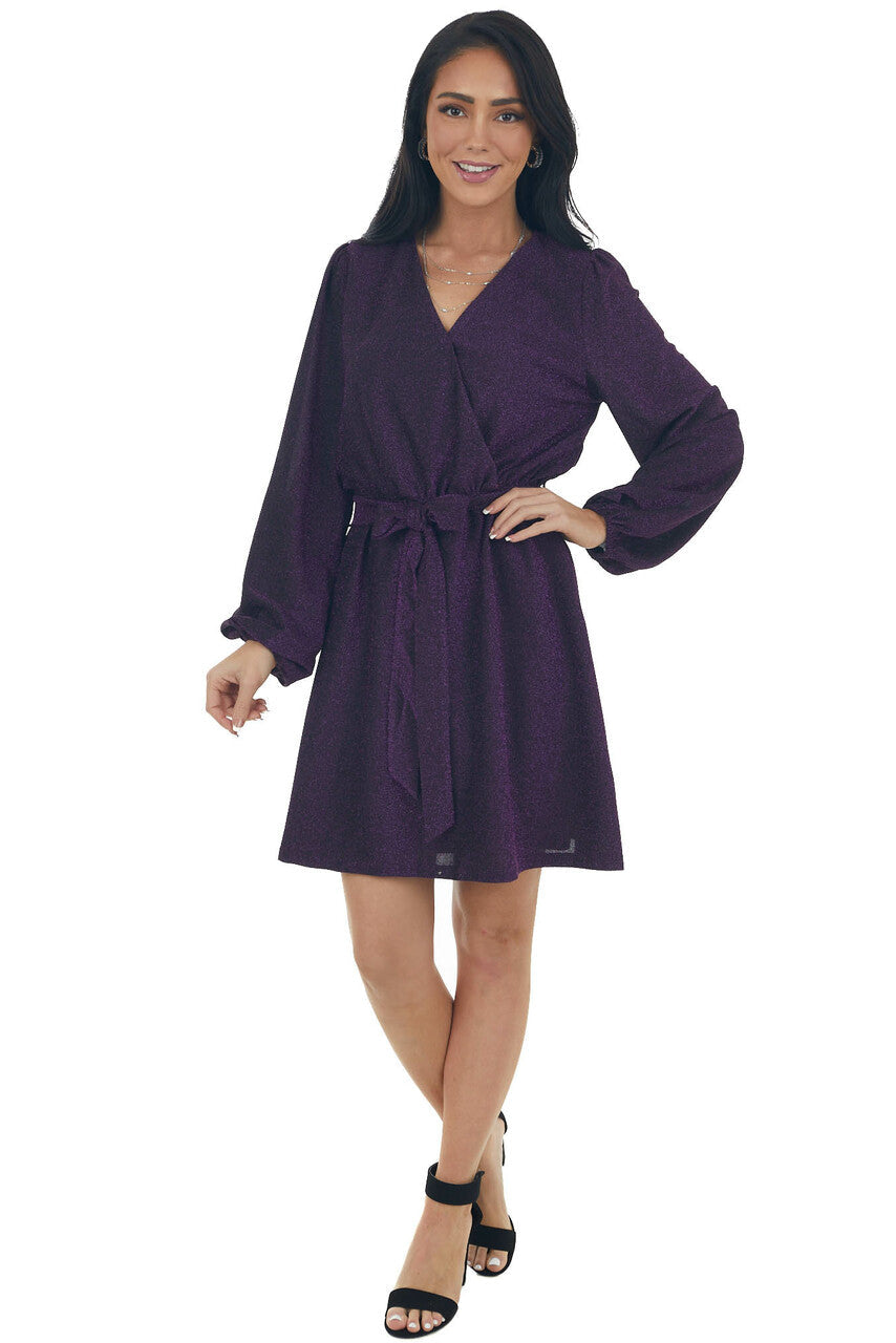 Indigo Metallic Threaded Surplice Knit Dress