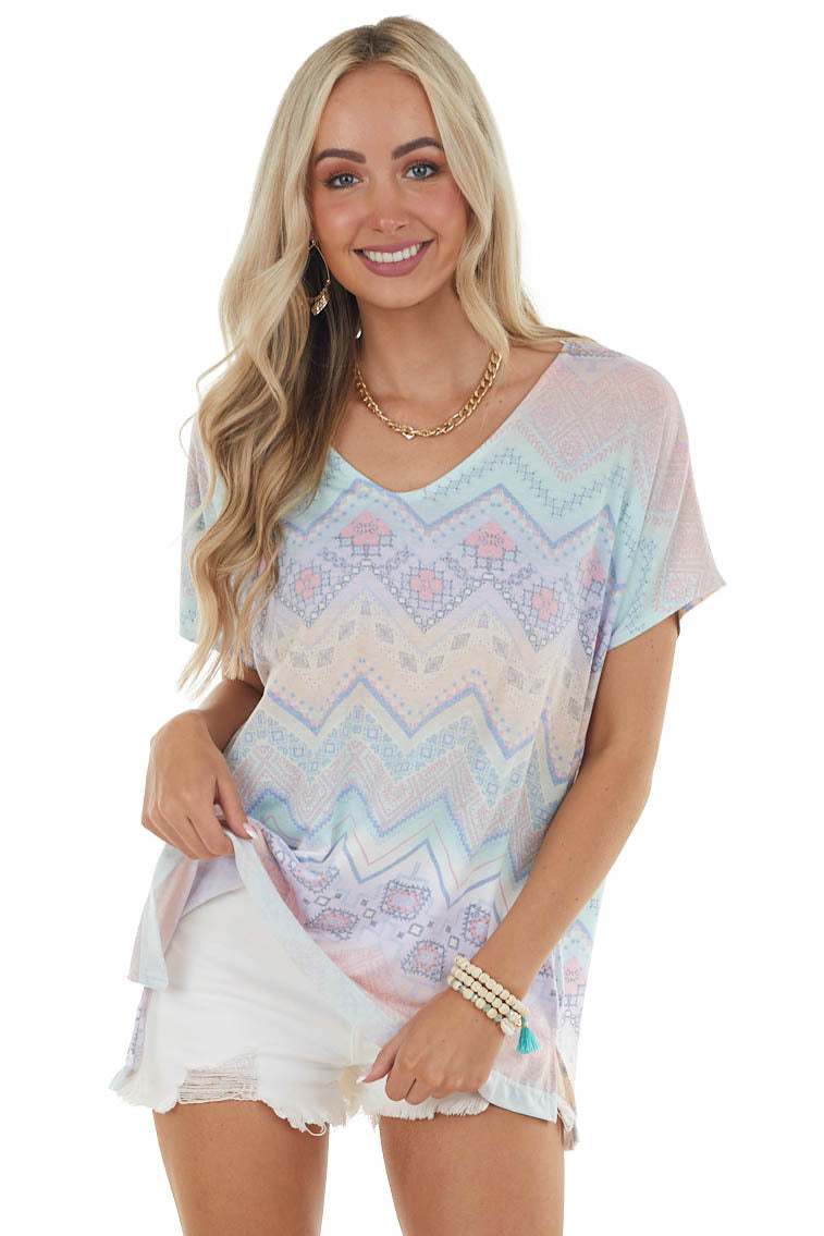 Iris Chevron Abstract Print Short Sleeve Tee