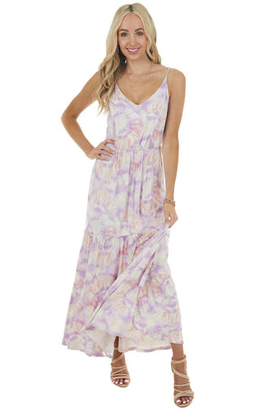 Iris Tie Dye Sleeveless Blouson Maxi Dress with Cinch Waist 