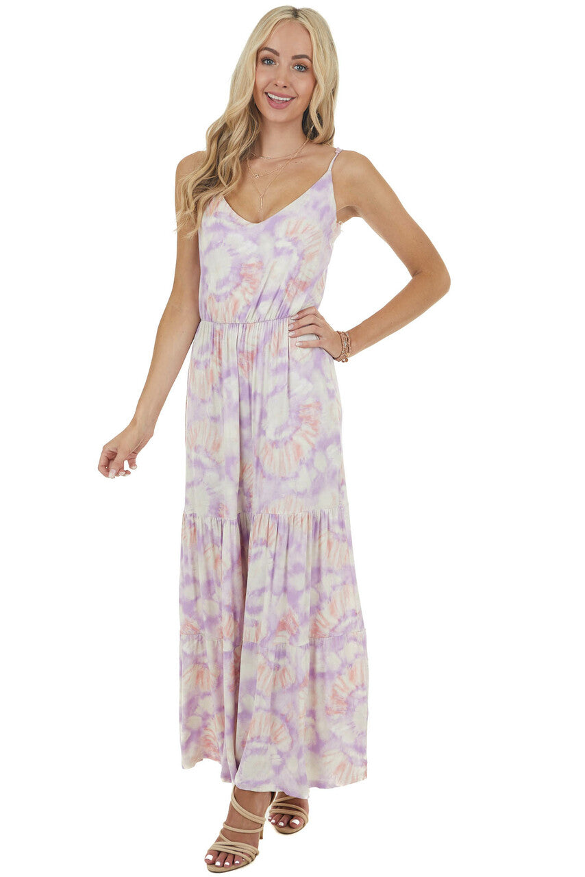 Iris Tie Dye Sleeveless Blouson Maxi Dress with Cinch Waist 