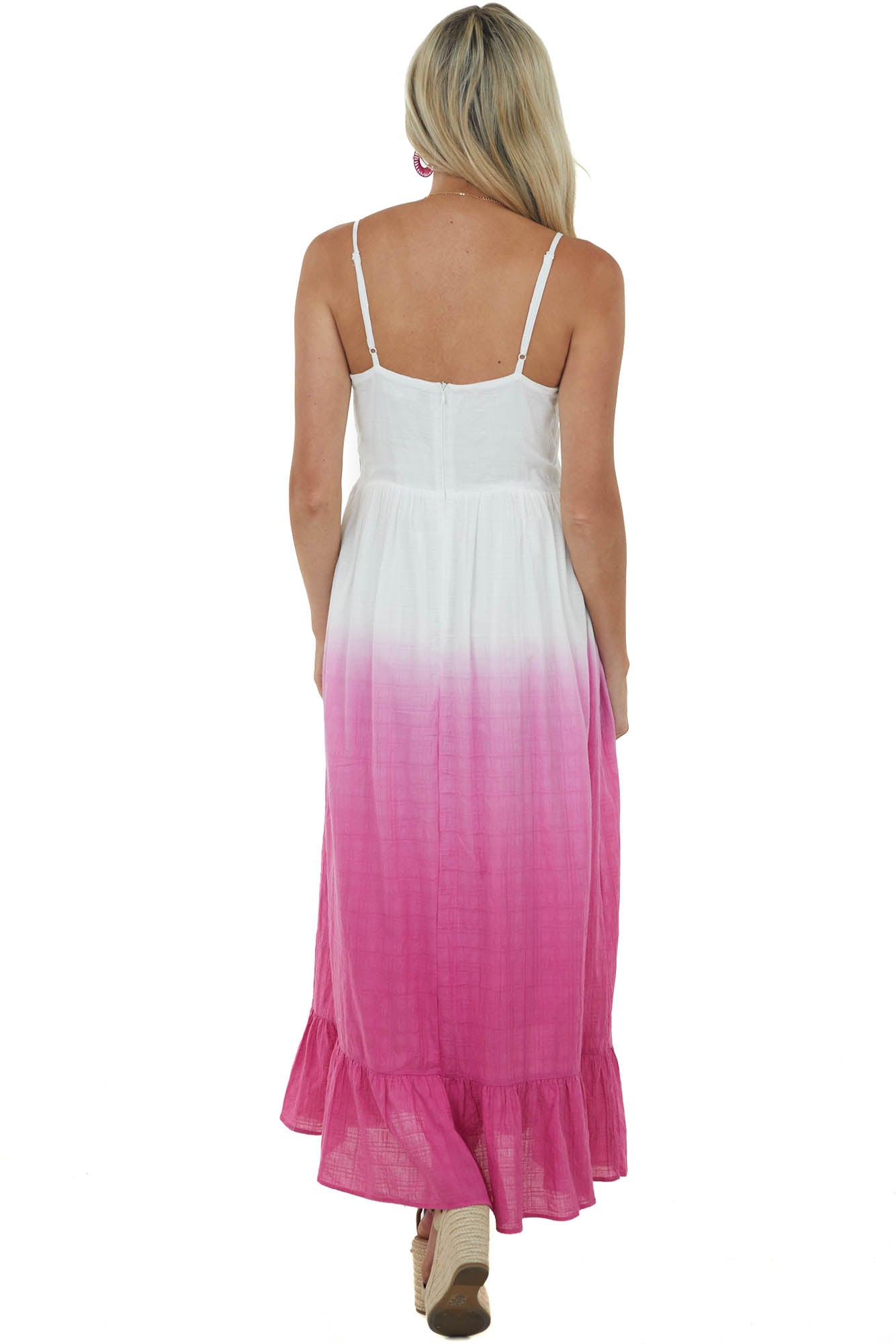 Ivory and Dark Magenta Ombre Woven Maxi Dress