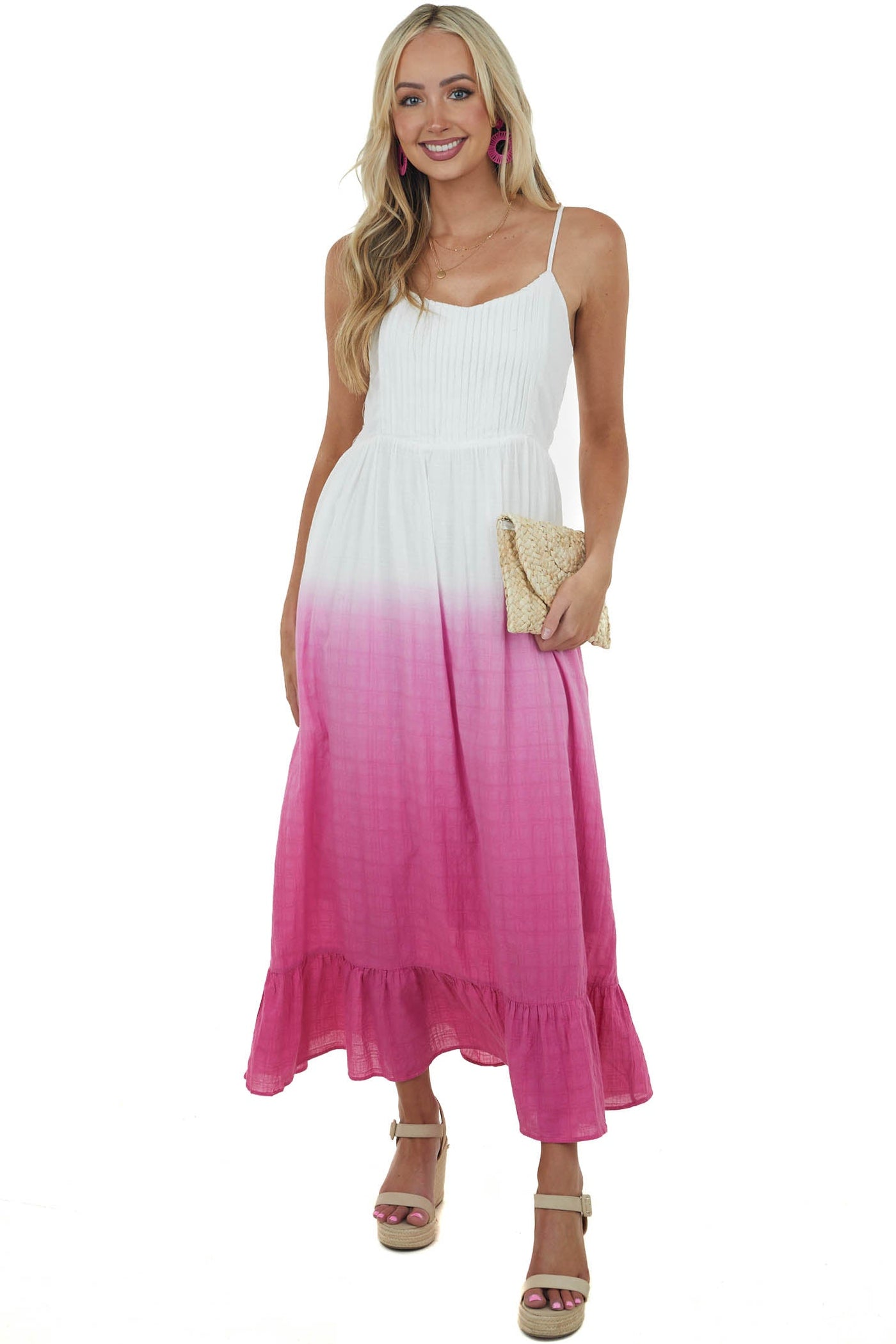 Ivory and Dark Magenta Ombre Woven Maxi Dress