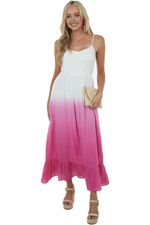 Ivory and Dark Magenta Ombre Woven Maxi Dress