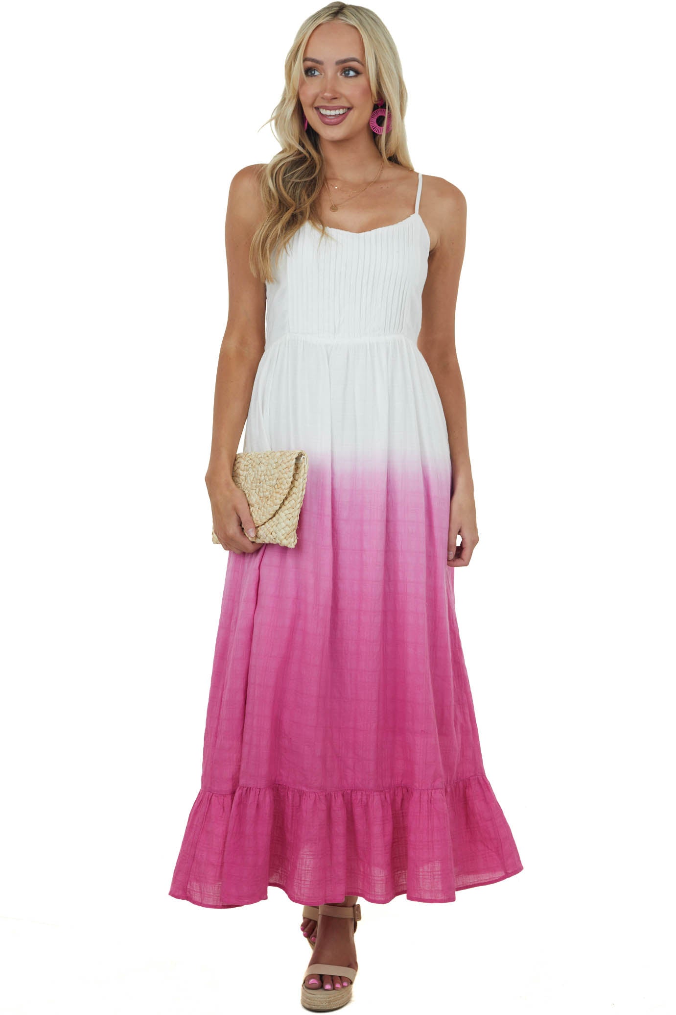 Ivory and Dark Magenta Ombre Woven Maxi Dress