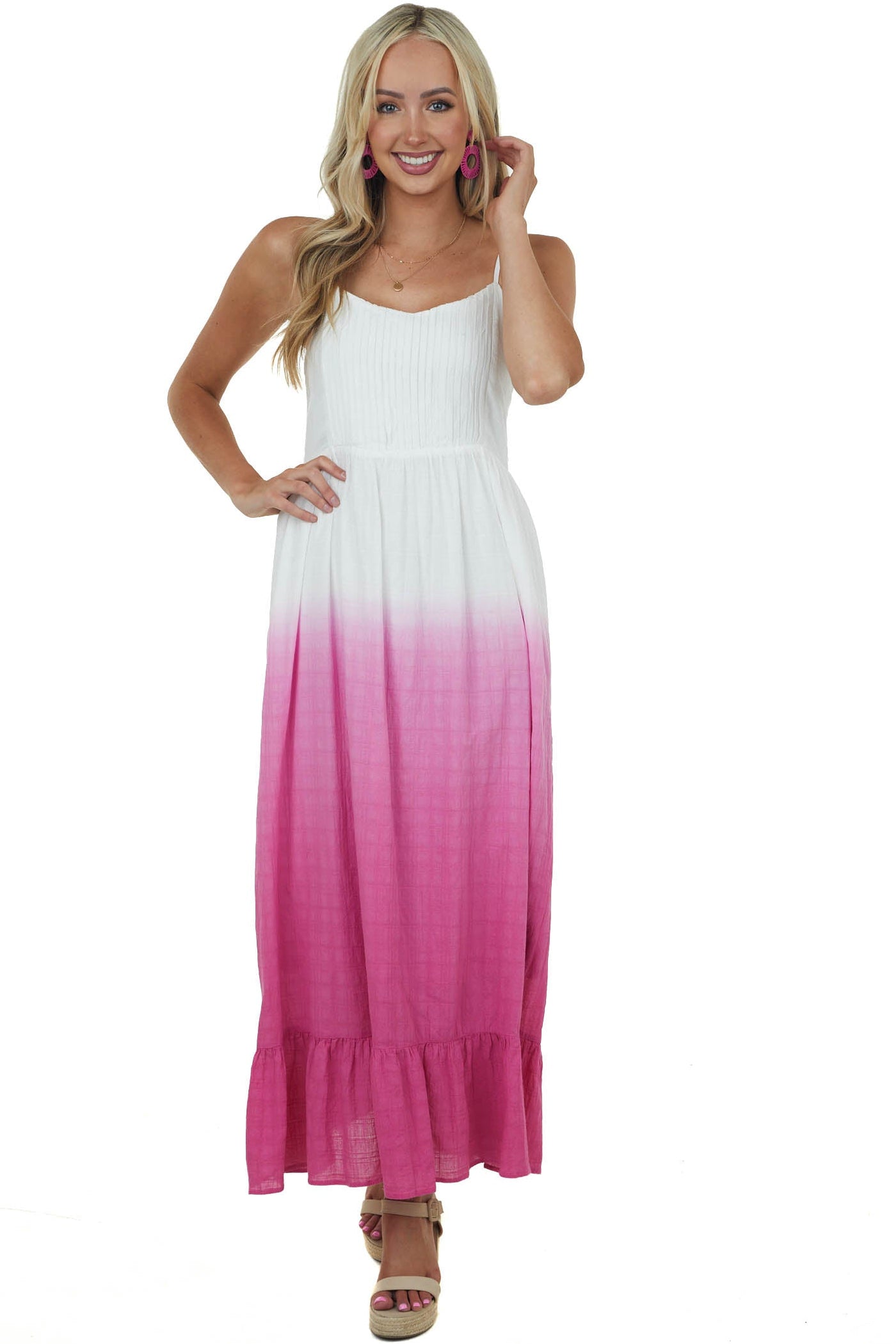 Ivory and Dark Magenta Ombre Woven Maxi Dress