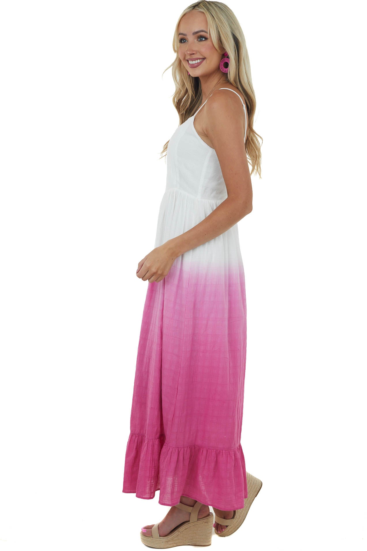Ivory and Dark Magenta Ombre Woven Maxi Dress