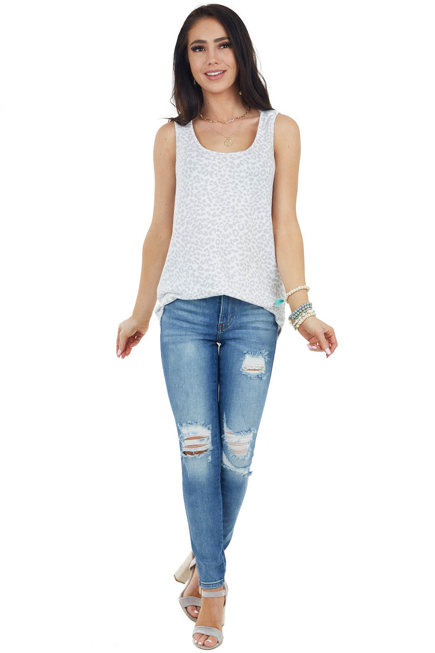 Ivory and Dove Grey Leopard Print Sleeveless Knit Top