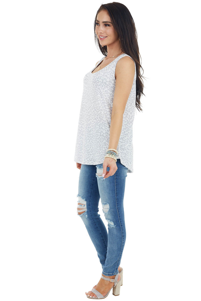 Ivory and Dove Grey Leopard Print Sleeveless Knit Top