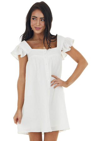 Ivory Babydoll Short Sleeve Button Up Dress