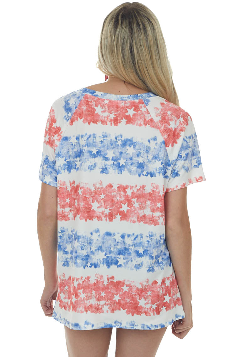 Ivory Brushed Star Print Short Raglan Sleeve Top