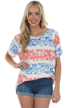Ivory Brushed Star Print Short Raglan Sleeve Top