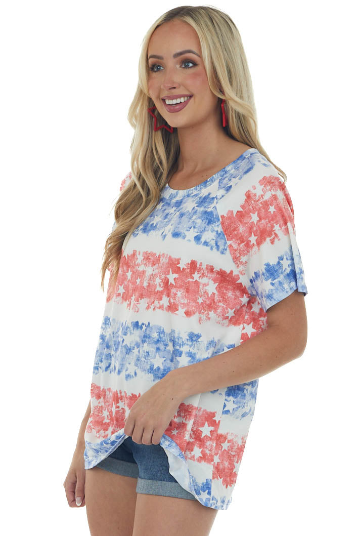 Ivory Brushed Star Print Short Raglan Sleeve Top