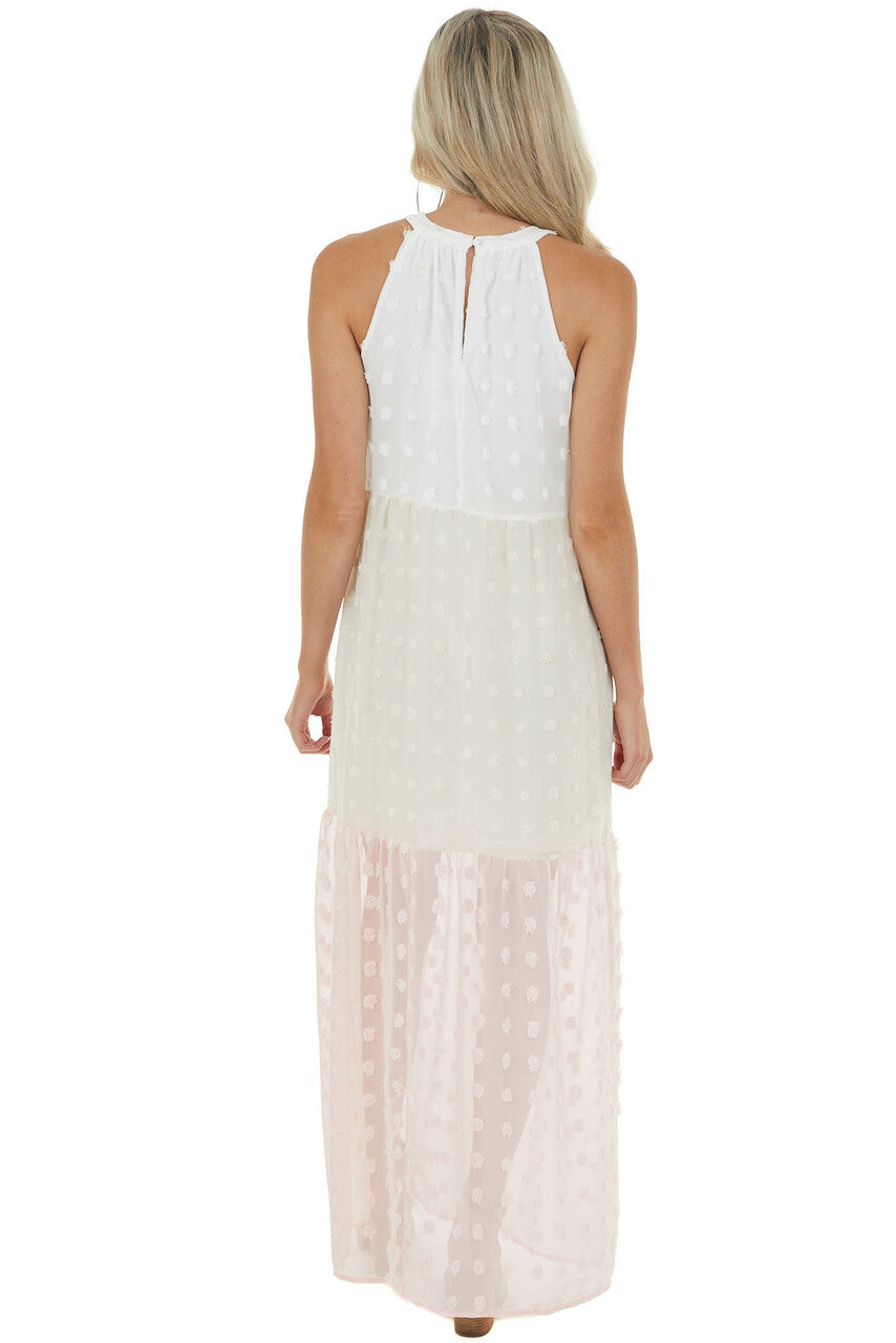Ivory Colorblock Swiss Dot Maxi Dress