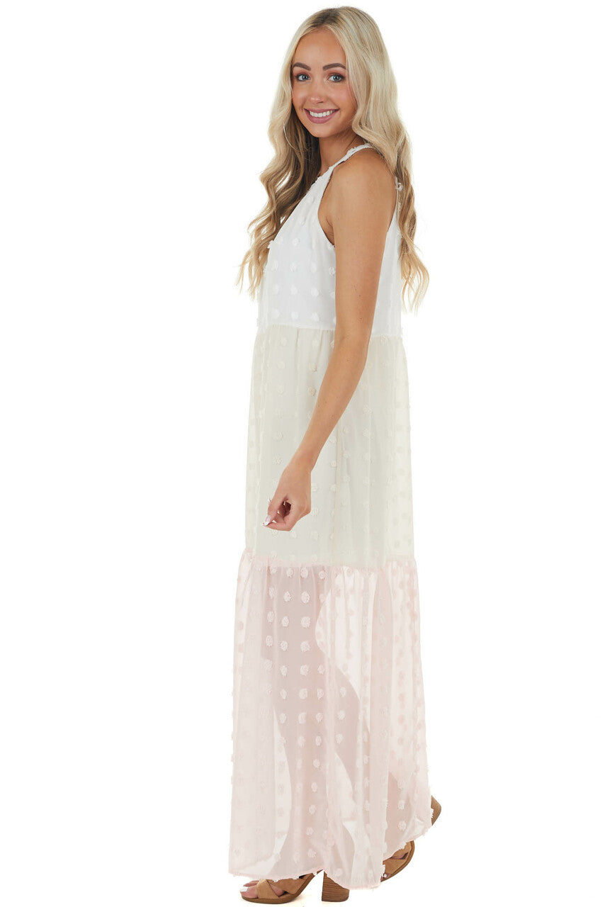 Ivory Colorblock Swiss Dot Maxi Dress
