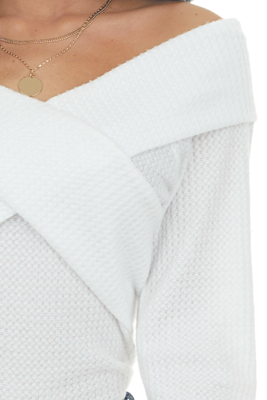 Ivory Criss Cross Brushed Waffle Knit Top