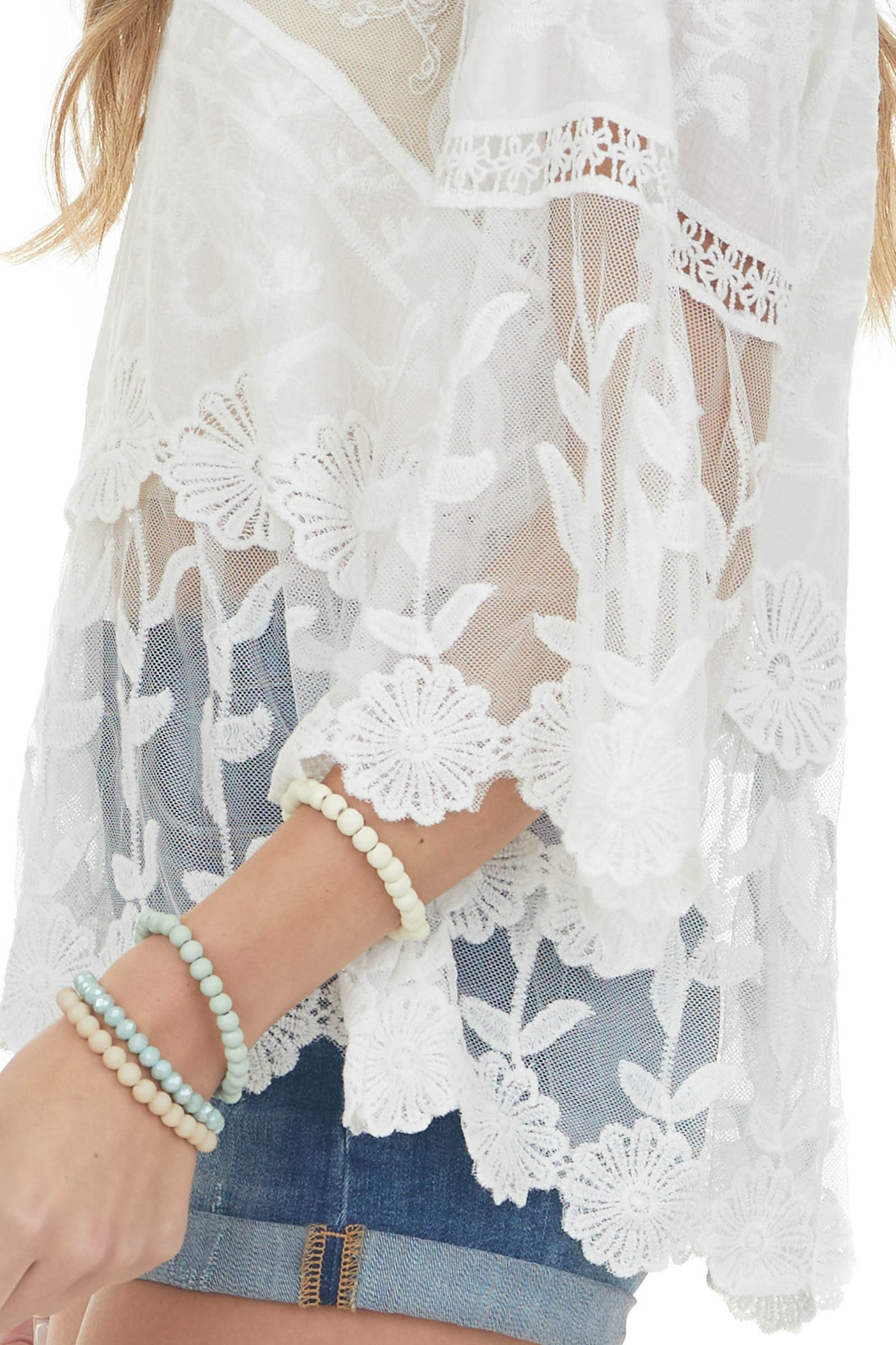 Ivory Crochet Lace and Sheer Mesh Blouse