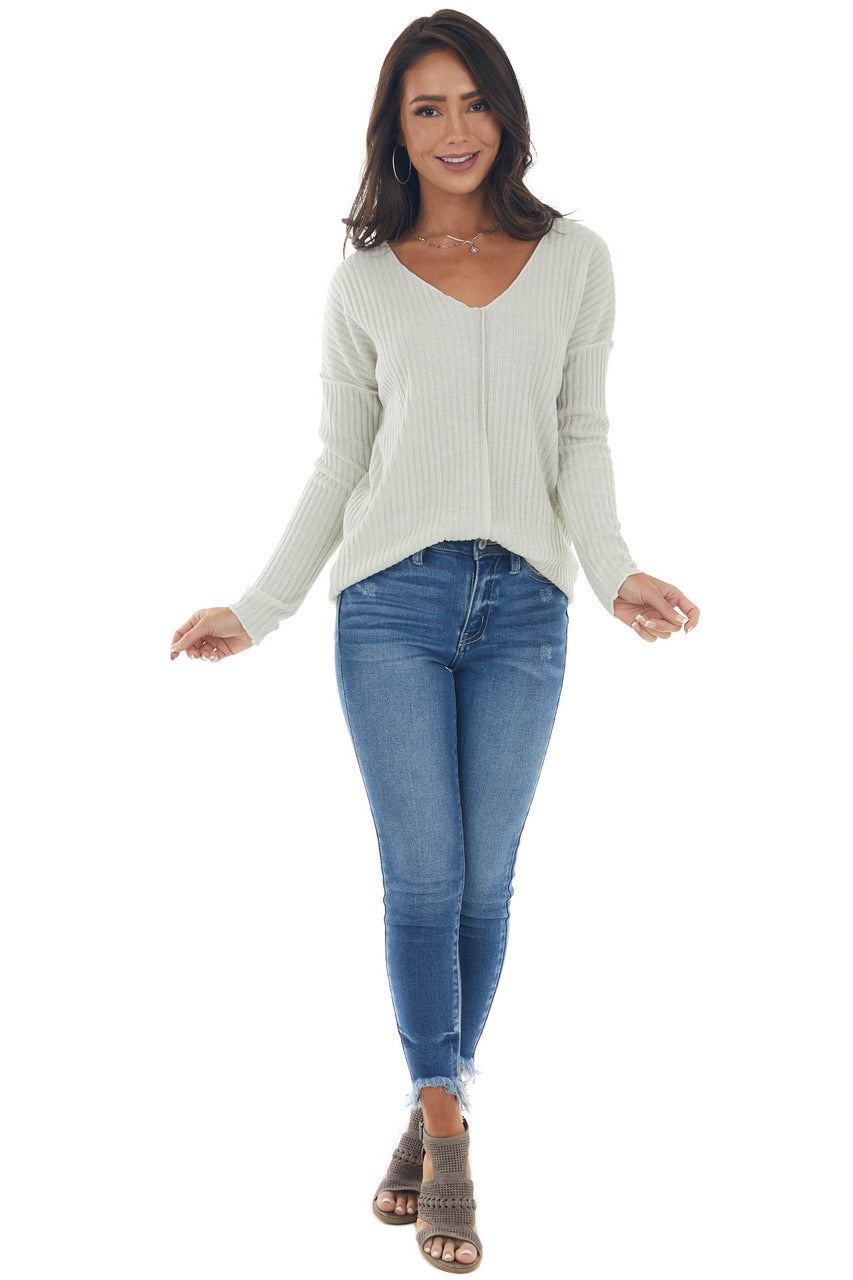 Ivory Metallic Thread Exposed Seam Knit Top