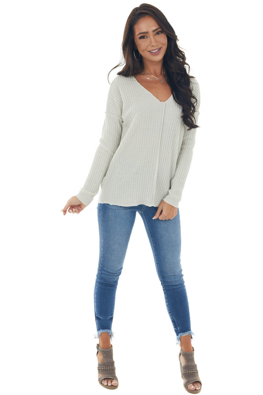 Ivory Metallic Thread Exposed Seam Knit Top