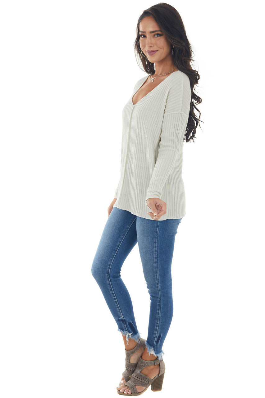 Ivory Metallic Thread Exposed Seam Knit Top