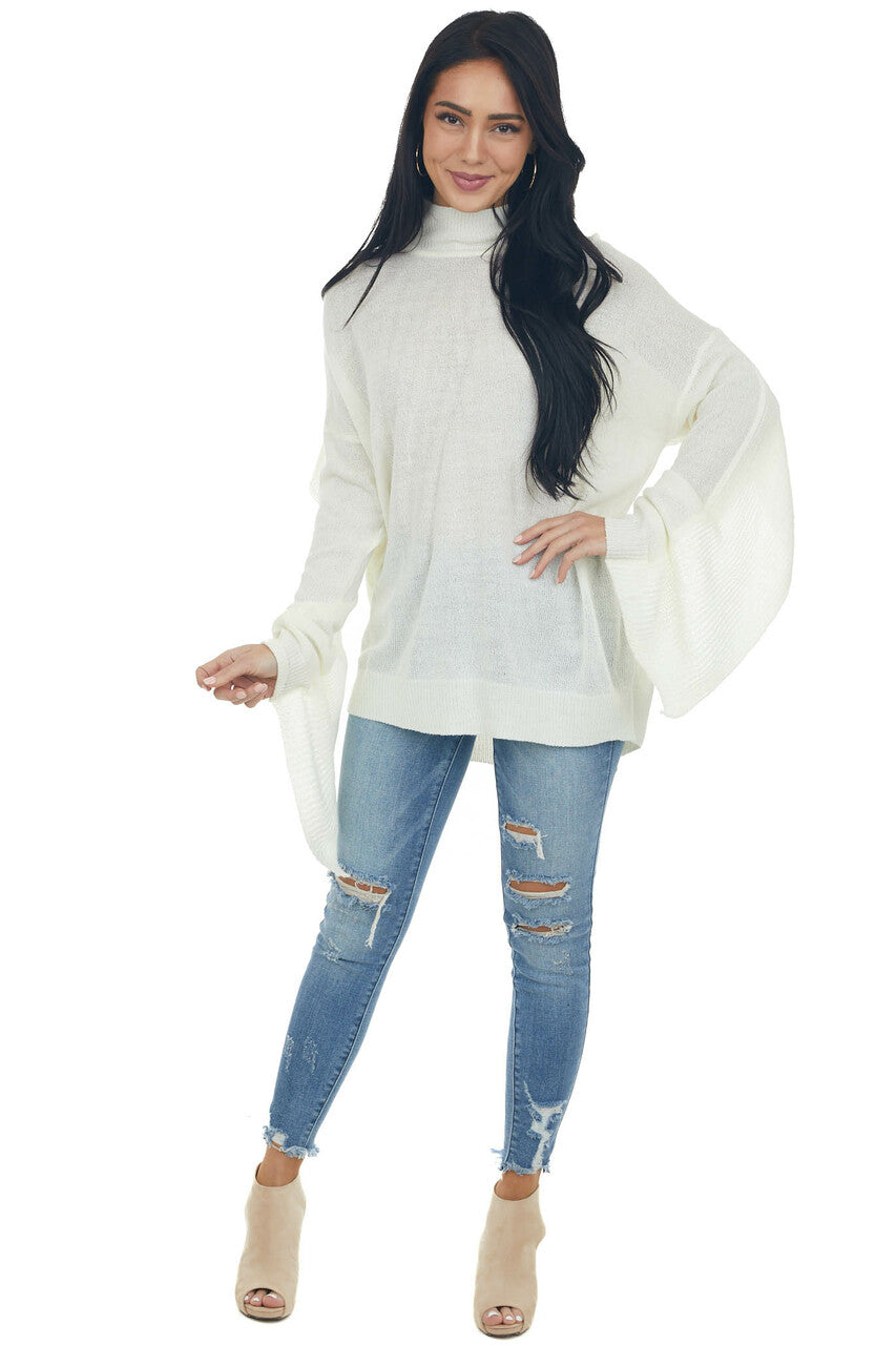 Ivory Mock Neck Open Back Oversized Sweater
