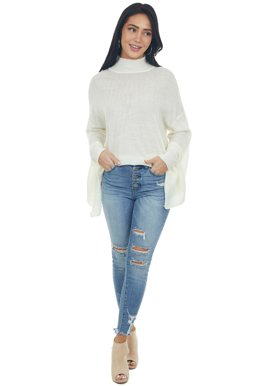 Ivory Mock Neck Open Back Oversized Sweater