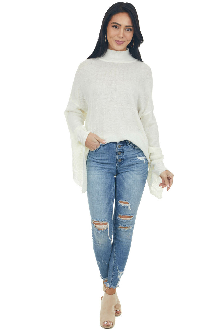 Ivory Mock Neck Open Back Oversized Sweater