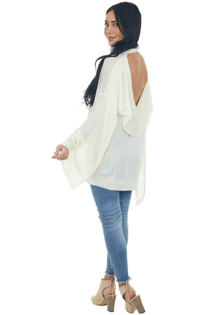 Ivory Mock Neck Open Back Oversized Sweater
