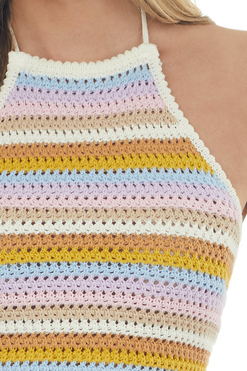 Ivory Multicolor Crochet Halter Tank Top