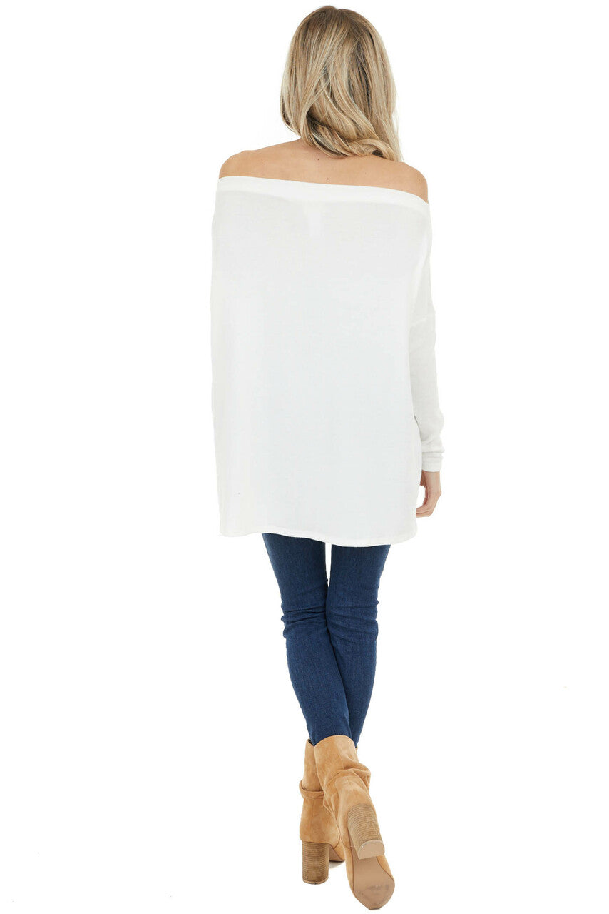 Ivory Off the Shoulder Long Sleeve Soft Knit Top