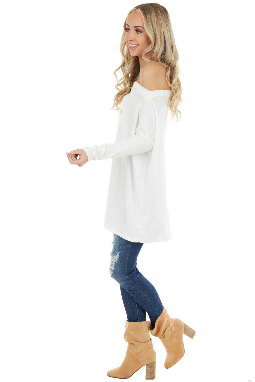 Ivory Off the Shoulder Long Sleeve Soft Knit Top