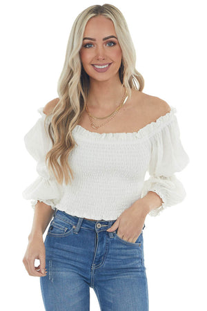 Ivory Off the Shoulder Long Sleeve Top