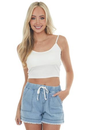Ivory Padded Cropped V Neck Knit Cami 