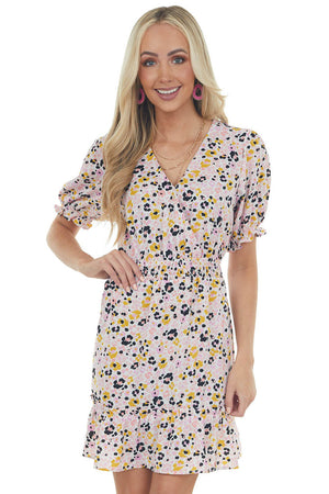 Ivory Printed Surplice Woven Short Dress