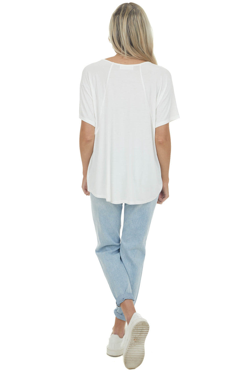 Ivory Raglan Short Sleeve Lightweight Knit Top 