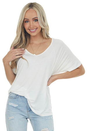 Ivory Raglan Short Sleeve Lightweight Knit Top 