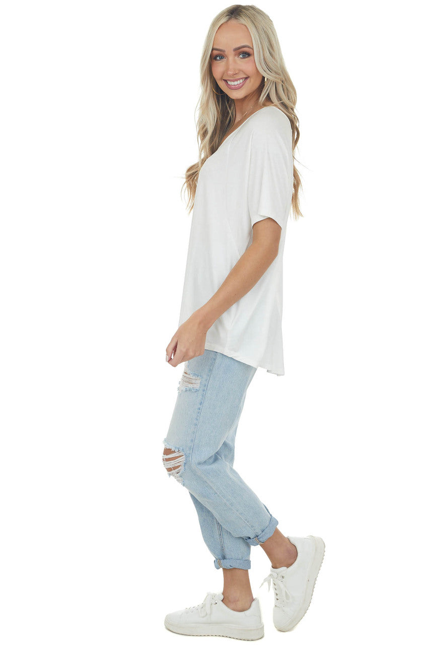 Ivory Raglan Short Sleeve Lightweight Knit Top 