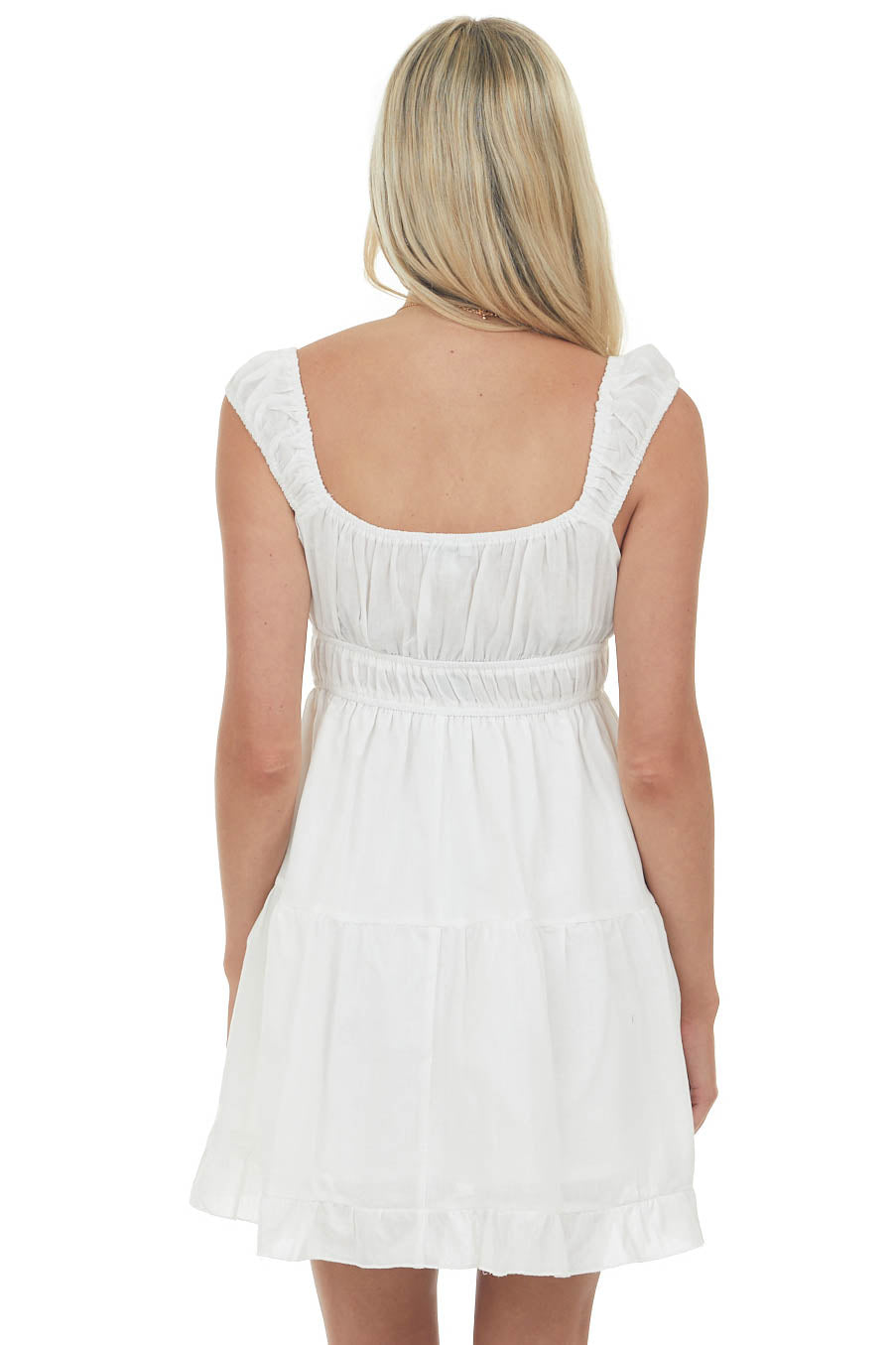 Ivory Ruched Bust Sleeveless Ruffle Hem Dress