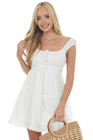 Ivory Ruched Bust Sleeveless Ruffle Hem Dress