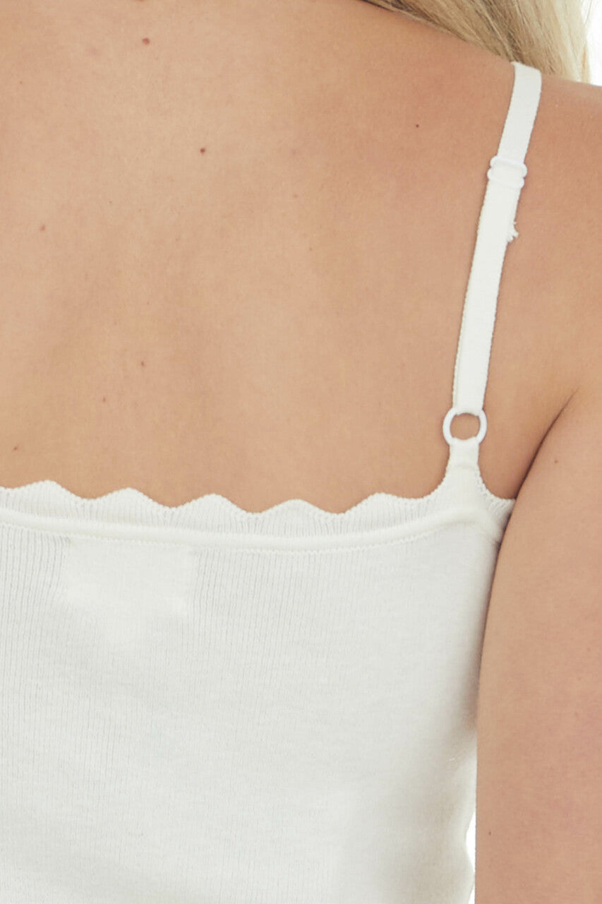 Ivory Scalloped Ribbed Knit Tank Top 